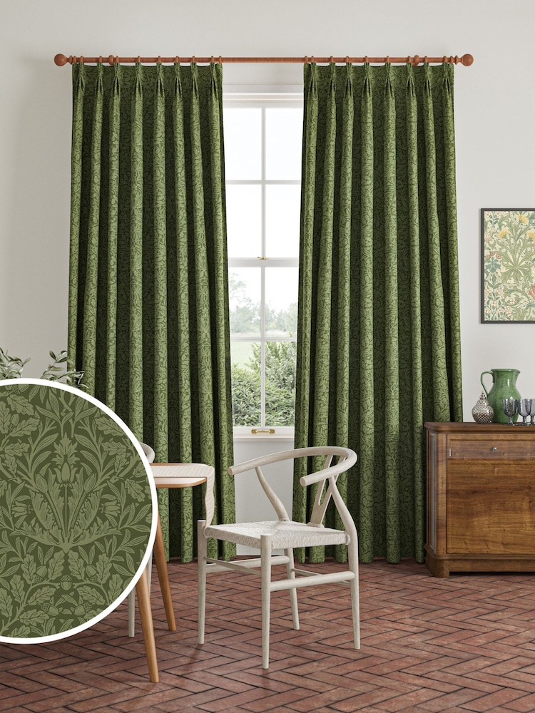 William Morris At Home Moss Green Acorn Velvet Made to Measure Curtains - Image 1 of 9