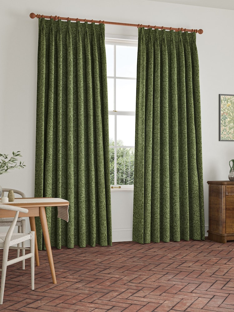 William Morris At Home Moss Green Acorn Velvet Made to Measure Curtains - Image 2 of 9