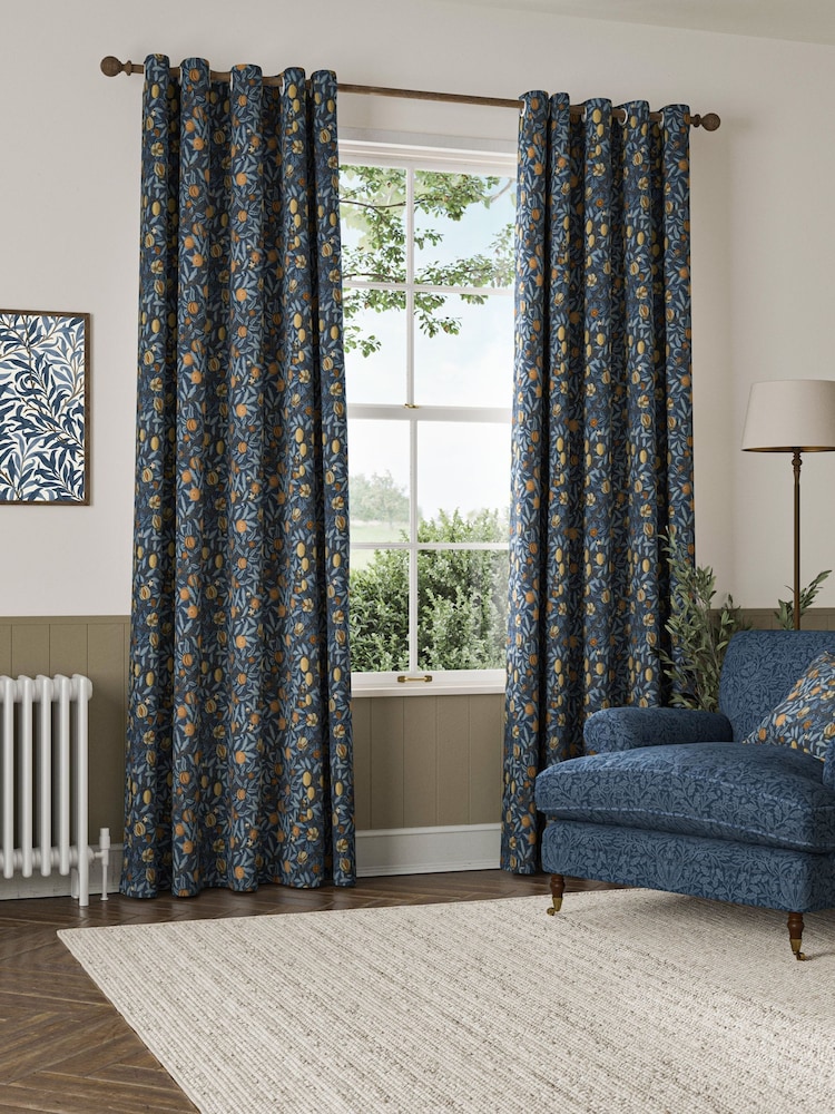 William Morris At Home Midnight Blue Fruit Velvet Made to Measure Curtains - Image 2 of 9