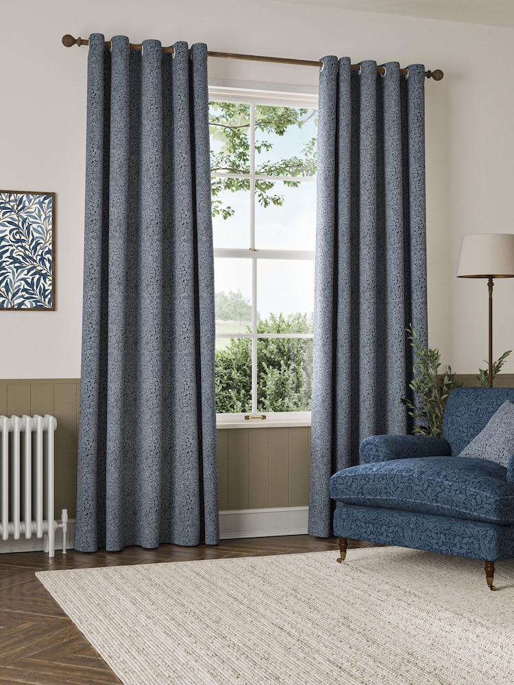 William Morris At Home Midnight Blue Bird and Anemone Woven Made to Measure Curtains - Image 2 of 9