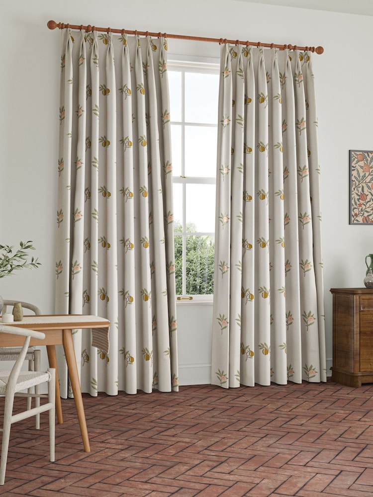 William Morris At Home Natural/Sage Green Fruit Embroidery Made to Measure Curtains - Image 2 of 9