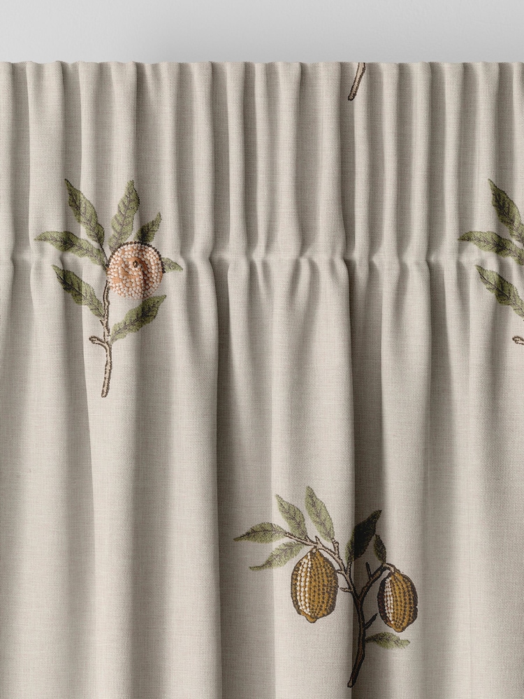 William Morris At Home Natural/Sage Green Fruit Embroidery Made to Measure Curtains - Image 6 of 9