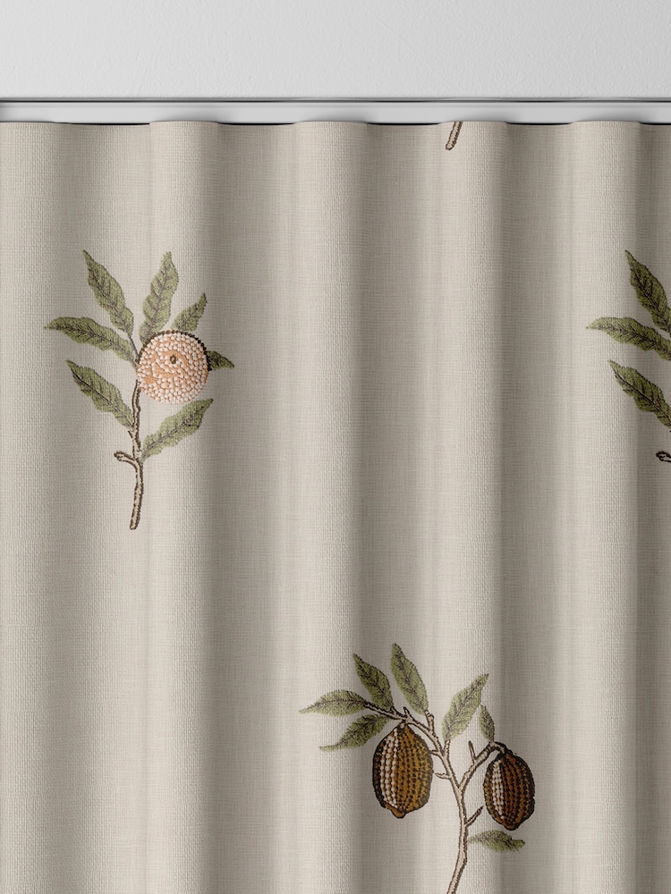 William Morris At Home Natural/Sage Green Fruit Embroidery Made to Measure Curtains - Image 8 of 9