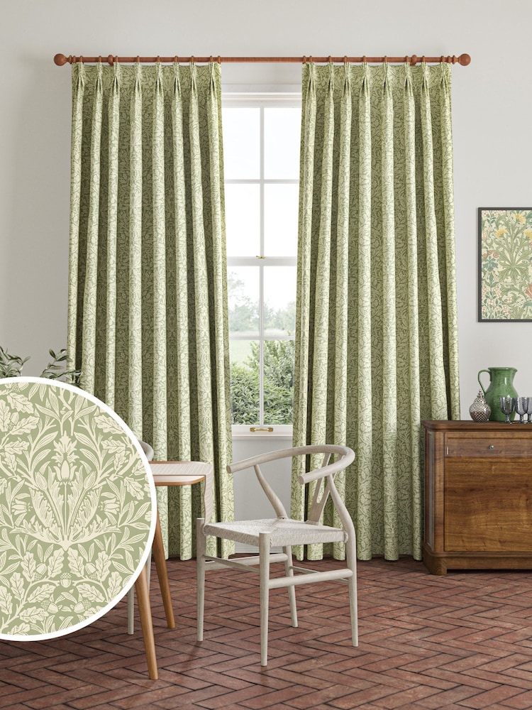 William Morris At Home Lichen Green Acorn Made to Measure Curtains - Image 1 of 9