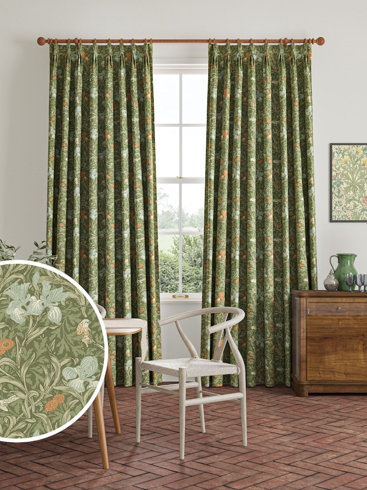 William Morris At Home Moss Green Iris Made to Measure Curtains - Image 1 of 9