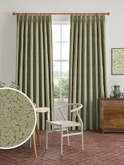 William Morris At Home Moss Green Bird and Anemone Woven Made to Measure Curtains - Image 1 of 9