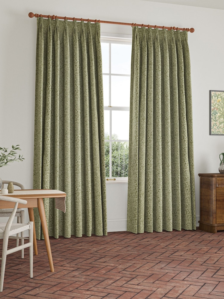 William Morris At Home Moss Green Bird and Anemone Woven Made to Measure Curtains - Image 2 of 9