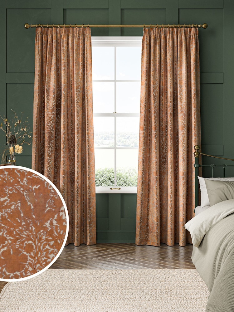 William Morris At Home Terracotta Orange Compton Silhouette Velvet Made to Measure Curtains - Image 1 of 9