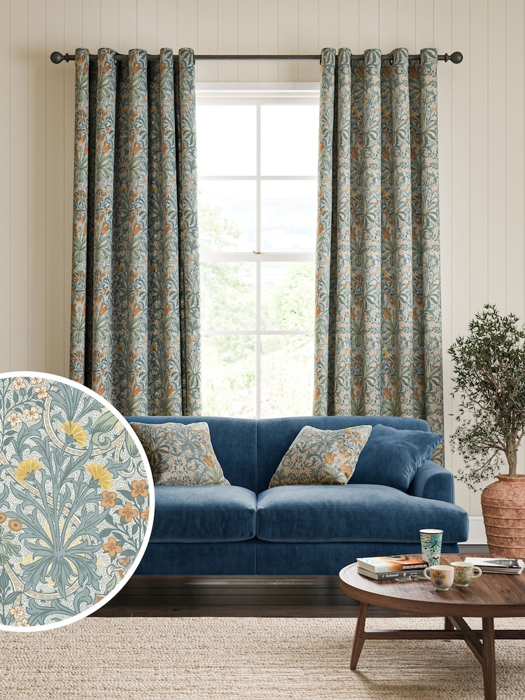 William Morris At Home Blue Woodland Weeds Made to Measure Curtains - Image 1 of 9