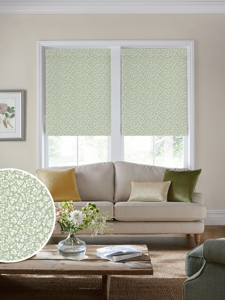 Laura Ashley Moss Green Sweet Alyssum Made to Measure Roller Blind - Image 1 of 6