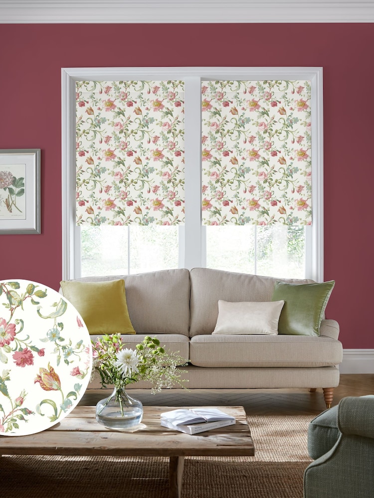 Laura Ashley Cream/Red Rosalind Made to Measure Roller Blind - Image 1 of 6