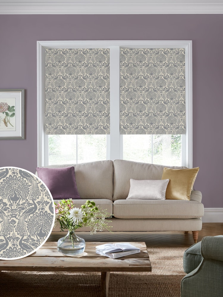 Laura Ashley Steel Grey Peacock Damask Made to Measure Roller Blind - Image 1 of 6