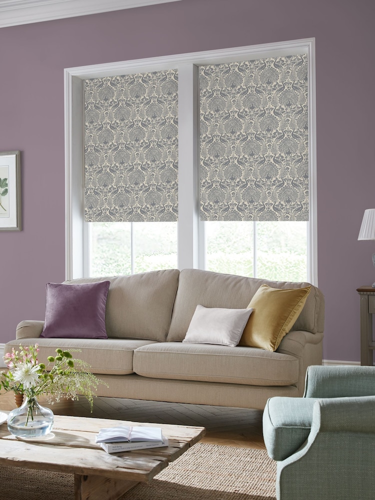 Laura Ashley Steel Grey Peacock Damask Made to Measure Roller Blind - Image 2 of 6