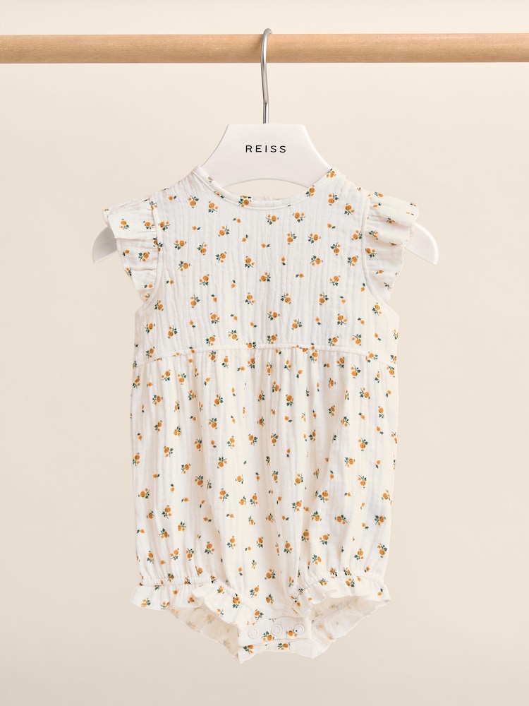 Reiss Ivory Print Eleanora Cotton Seersucker Floral Print Romper - Image 2 of 4