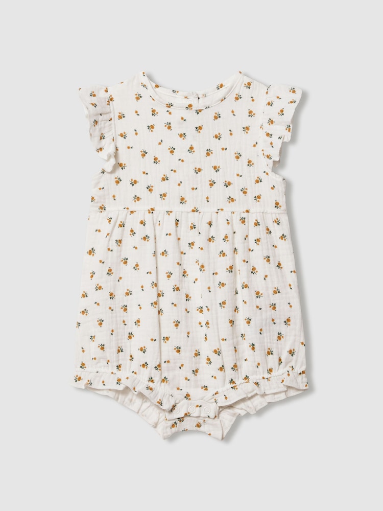 Reiss Ivory Print Eleanora Cotton Seersucker Floral Print Romper - Image 3 of 4