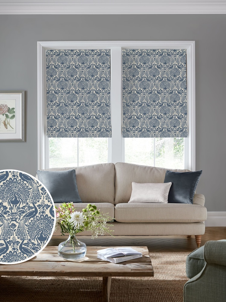 Laura Ashley Seaspray Blue Peacock Damask Made to Measure Roman Blind - Image 1 of 6
