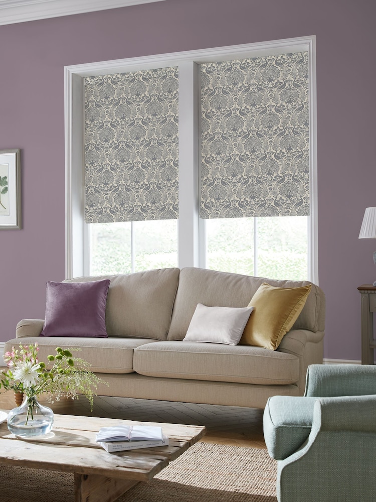Laura Ashley Steel Grey Peacock Damask Made to Measure Roman Blind - Image 2 of 6