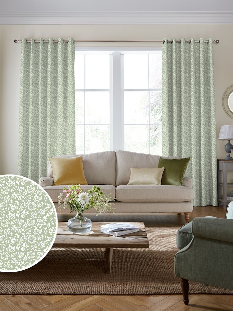Laura Ashley Moss Green Sweet Alyssum Made to Measure Curtains - Image 1 of 9