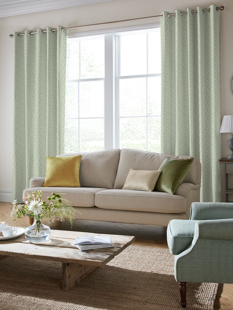 Laura Ashley Moss Green Sweet Alyssum Made to Measure Curtains - Image 2 of 9