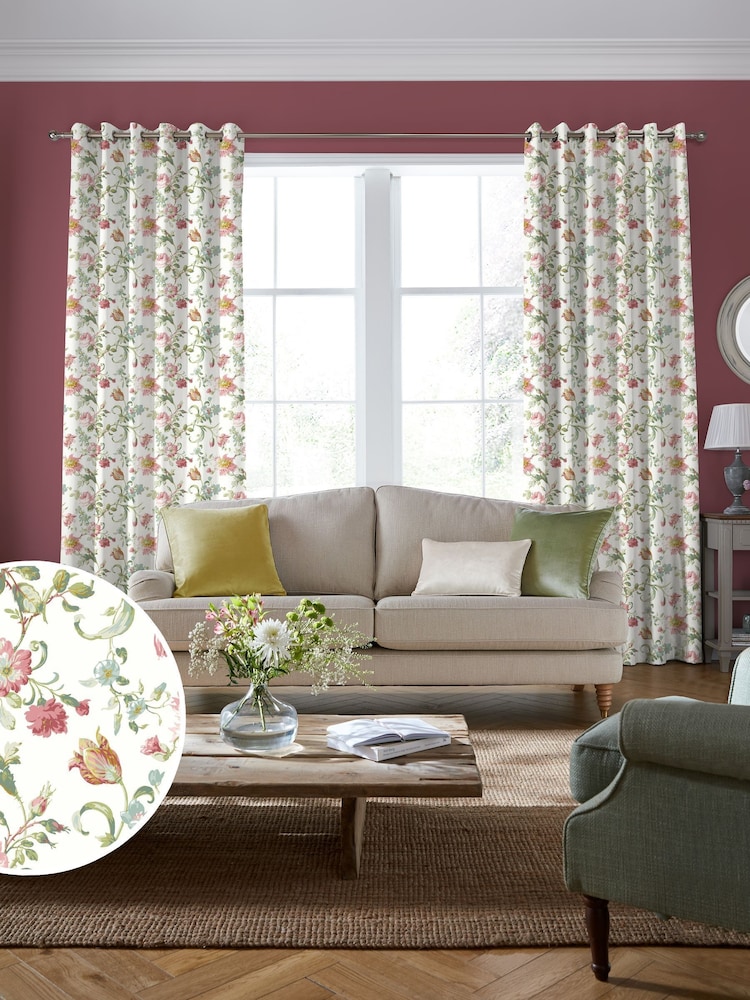 Laura Ashley Cream/Red Rosalind Made to Measure Curtains - Image 1 of 9