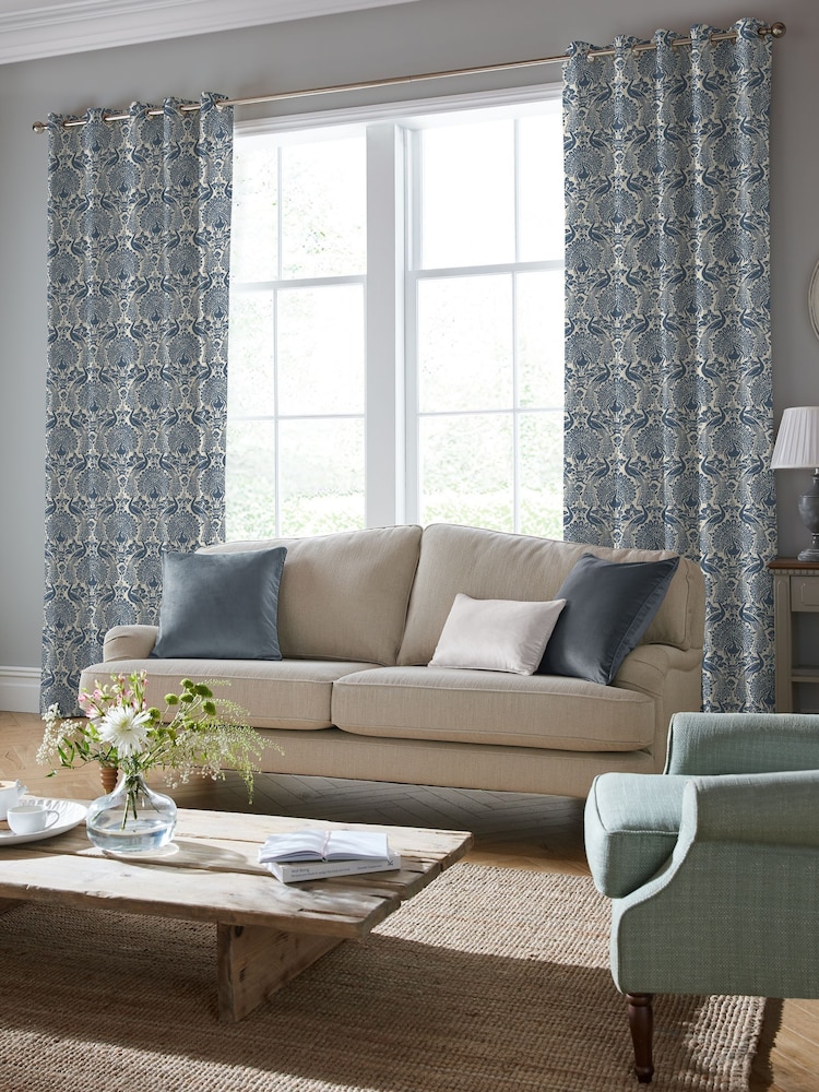Laura Ashley Seaspray Blue Peacock Damask Made to Measure Curtains - Image 2 of 9