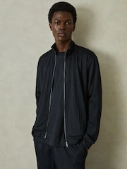 Reiss Navy Aksel Wave-Jacquard Zip-Through Jacket - Image 1 of 7