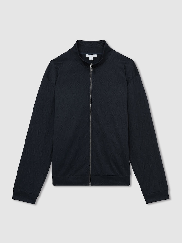 Reiss Navy Aksel Wave-Jacquard Zip-Through Jacket - Image 2 of 7
