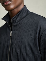 Reiss Navy Aksel Wave-Jacquard Zip-Through Jacket - Image 4 of 7