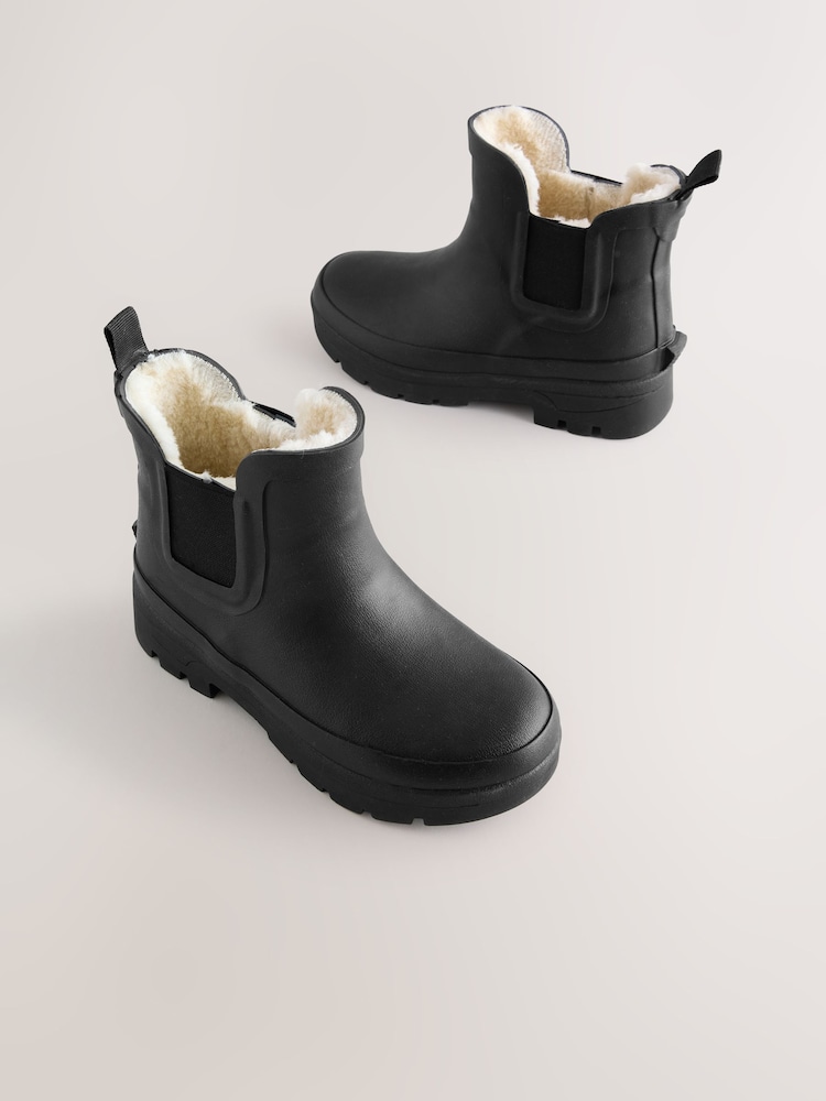 Black Warm Lined Ankle Wellies - Image 1 of 5