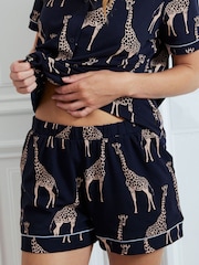 أزرق - Chelsea Peers Cotton Giraffe Print Short Pyjamas Set - صورة 3 من 4