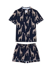 Chelsea Peers Blue Cotton Giraffe Print Short Pyjamas Set - Image 5 of 5