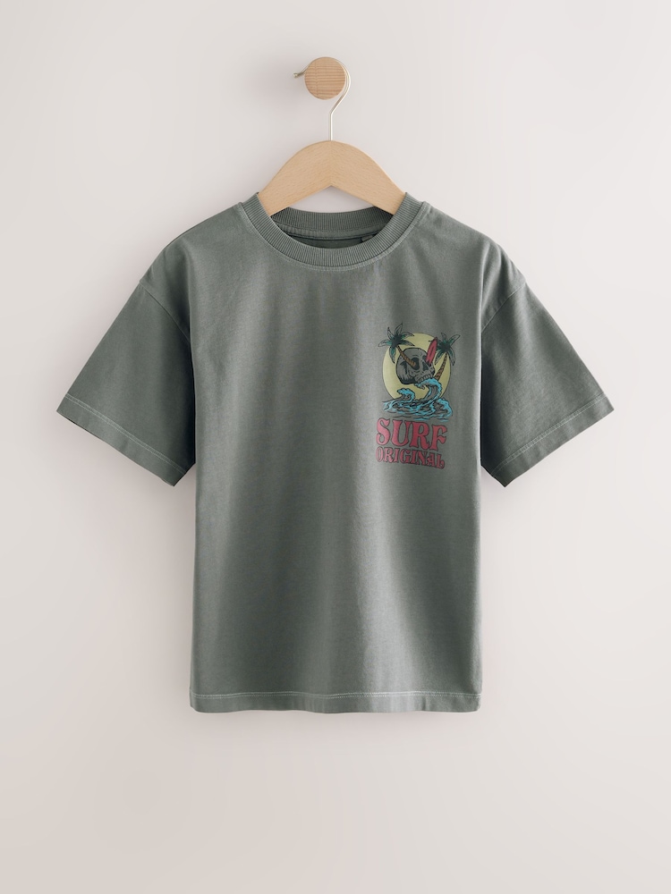 Charcoal Grey Surf Skull 100% Cotton T-Shirt - Image 1 of 3