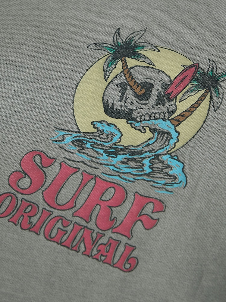 Charcoal Grey Surf Skull 100% Cotton T-Shirt - Image 3 of 3