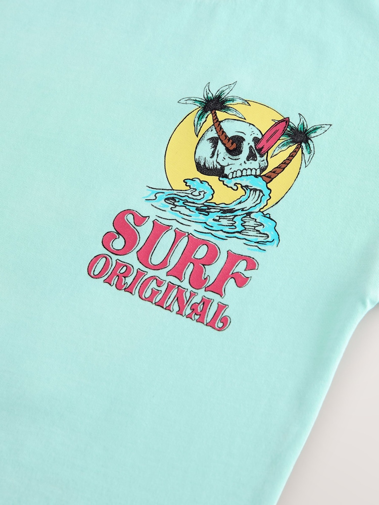 Mint Green Surf Skull 100% Cotton T-Shirt - Image 3 of 3