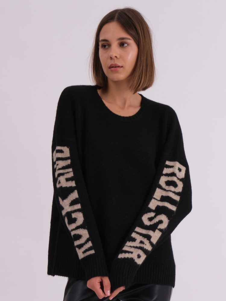 Religion Black Oversized Rock & Roll Star Jumper With Writing On Sleeves - Image 1 of 8 Religion Black Oversized Rock & Roll Star Jumper With Writing On Sleeves - Image 1 of 8