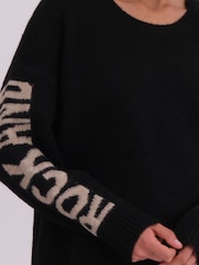 Religion Black Oversized Rock & Roll Star Jumper With Writing On Sleeves - Image 8 of 8