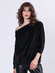 Religion Natural Off the Shoulder Jumper in Fluffy Feather Yarn - Imagen 1 de 6