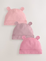Pink Baby Beanie Jersey Hats 3 Pack (0-18mths) - Image 1 of 6