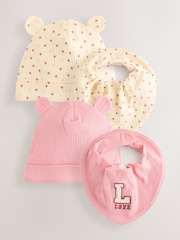 Pink Baby Beanie and Dribble Bib Set 4 Piece (0-18mths) - Image 1 of 7