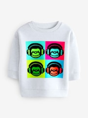 Grey Full Sleeves Marl Monkey Print Sweatshirt - Image 1 of 1