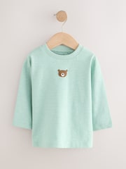 Mineral Blue Bear Long Sleeves Semi Plain T-Shirt (3mths-7yrs) - Image 1 of 4