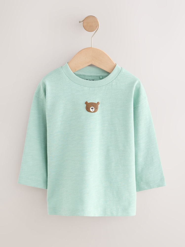 Mineral Blue Bear Long Sleeves Semi Plain T-Shirt (3mths-7yrs) - Image 1 of 4
