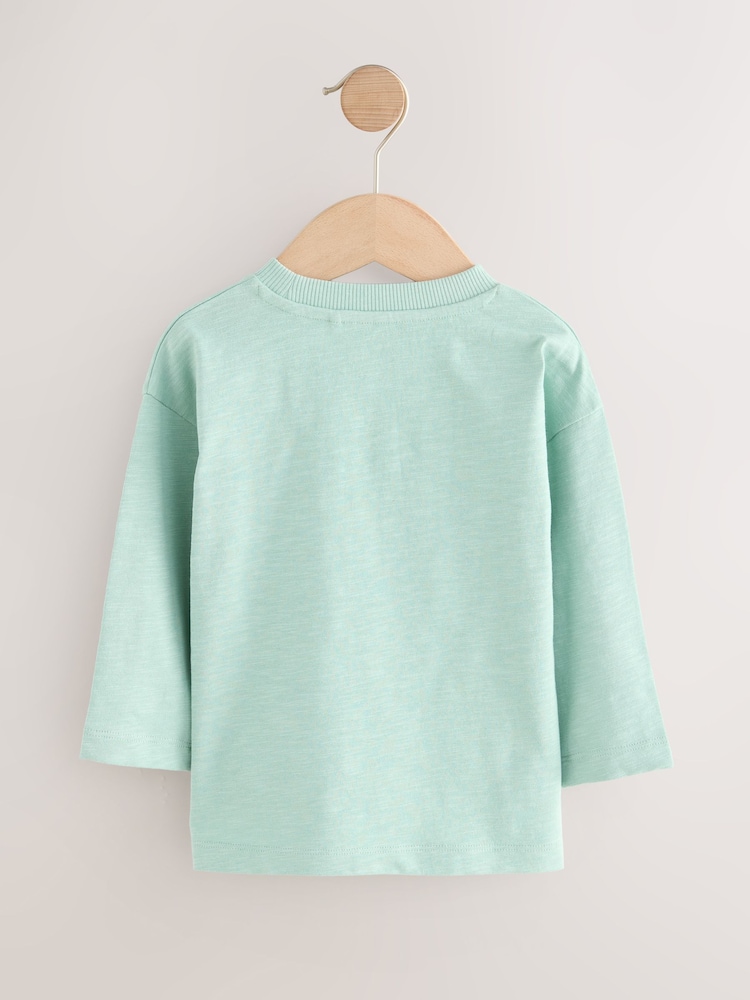 Mineral Blue Bear Long Sleeves Semi Plain T-Shirt (3mths-7yrs) - Image 2 of 4