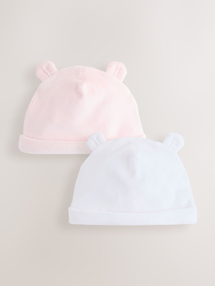 Pink Baby Velour Beanies 2 Pack (0-12mths) - Image 1 of 5 Pink Baby Velour Beanies 2 Pack (0-12mths) - Image 1 of 5