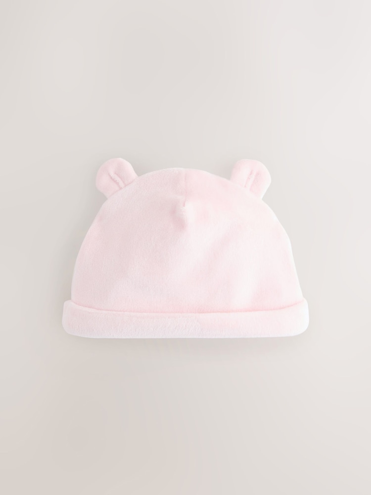 Pink Baby Velour Beanies 2 Pack (0-12mths) - Image 2 of 5 Pink Baby Velour Beanies 2 Pack (0-12mths) - Image 2 of 5