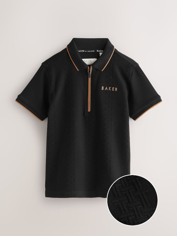 Baker by Ted Baker 'T' Textured Black Polo Shirt - Image 1 of 6