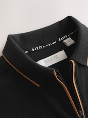 Baker by Ted Baker 'T' Textured Black Polo Shirt - Image 5 of 6