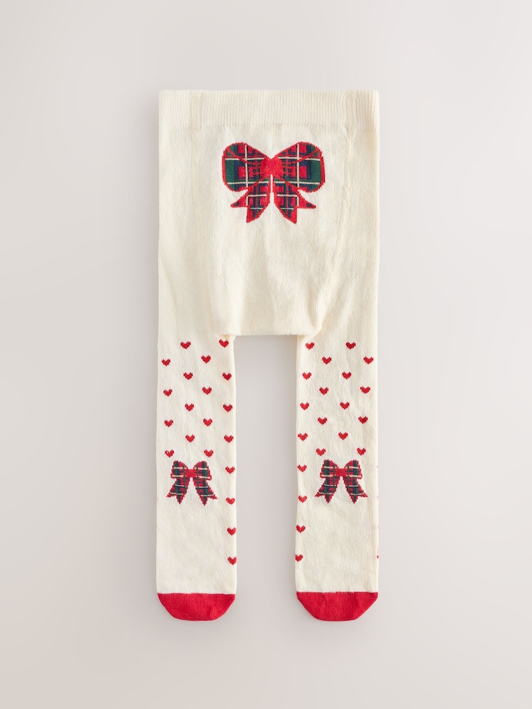 Ecru Christmas Bow Baby Tights (0mths-2yrs) - Image 1 of 4