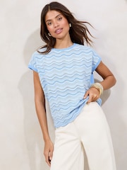 Синий - Lipsy Stitch Short Sleeve Knitted Sparkle Top - Изображение 1 из 4