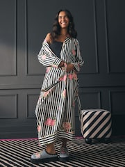 Rockett St George Black/White Flower Power Stripe Satin Robe - Image 2 of 11